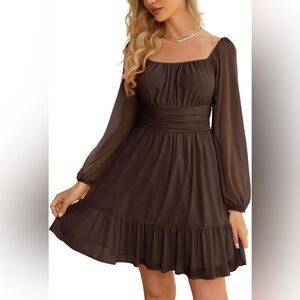 Beautiful Long Sleeve Coffee Brown Dress